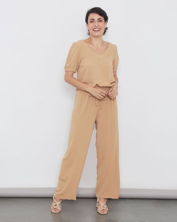 Calça Feminina Pantalona Com Amarração Bege P