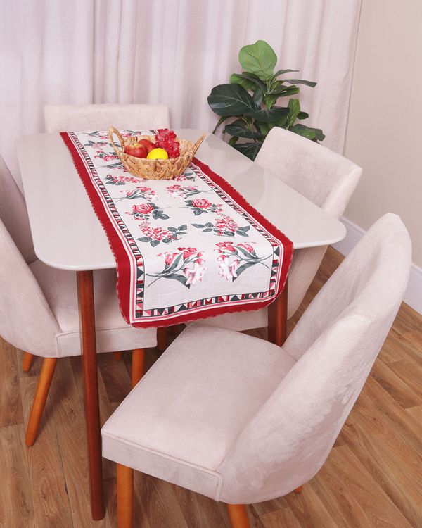 Toalha Trilho de Mesa 140cm x 40cm Estampada Floral Vinho UN