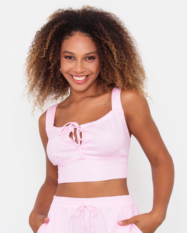 Regata Feminina Berry & Co. Cropped Linho Rosa P