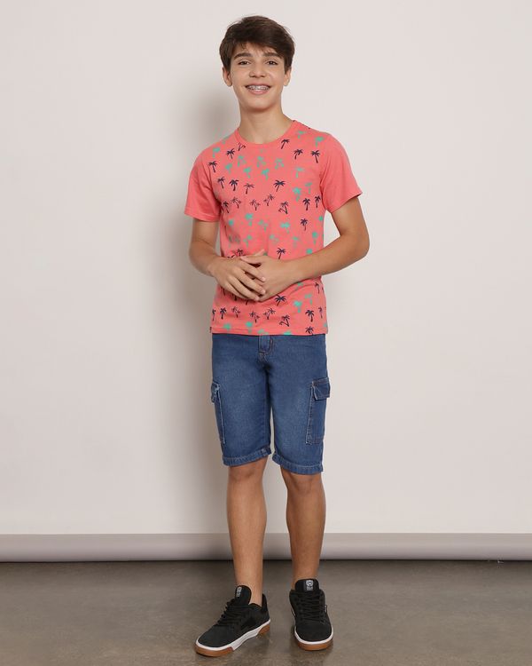 Bermuda Jeans Juvenil Bolso Cargo Azul 10