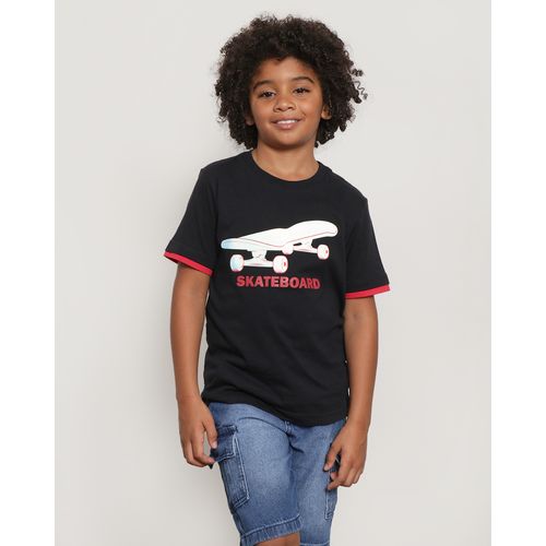 Camiseta Infantil Manga Curta Estampa Skate Preta