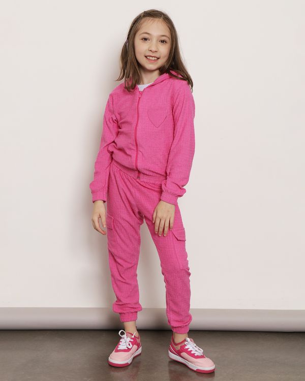 Calça Infantil Jogger Atoalhada Bolso Cargo Rosa 10