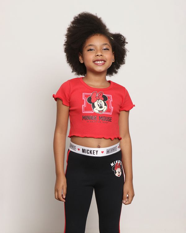 Blusa Infantil Manga Curta Disney Canelada Estampa Minnie Vermelha 8