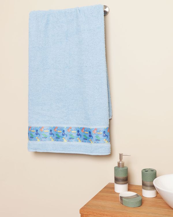 Toalha de Banho Infantil Valletex 68cm x 130cm Dinossauro Azul UN