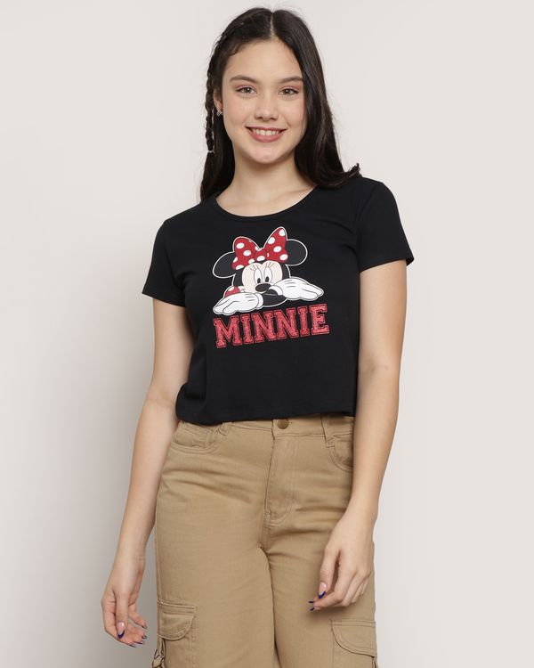 Camiseta Juvenil Disney Manga Curta Minnie Preta 14