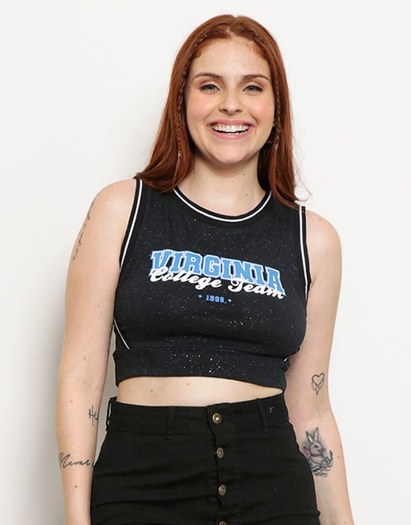 Regata Feminina Cropped Com Glitter Preta P