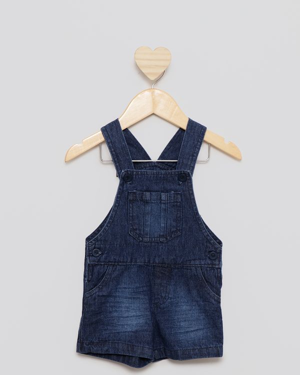 Macaquinho Jeans Bebê Com Bolso Azul P