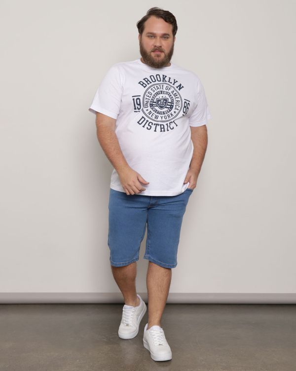 Bermuda Jeans Plus Size Masculino Reta Azul 48