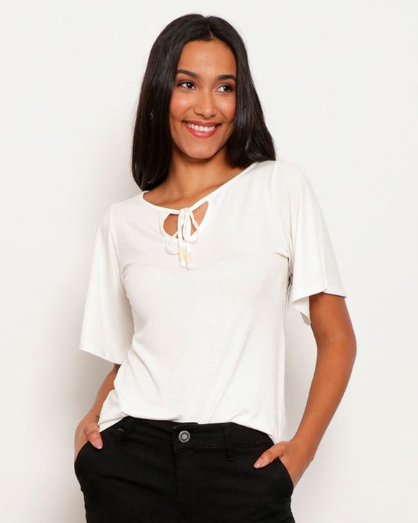 Blusa Feminina Manga Curta Gota Com Amarração Off White P