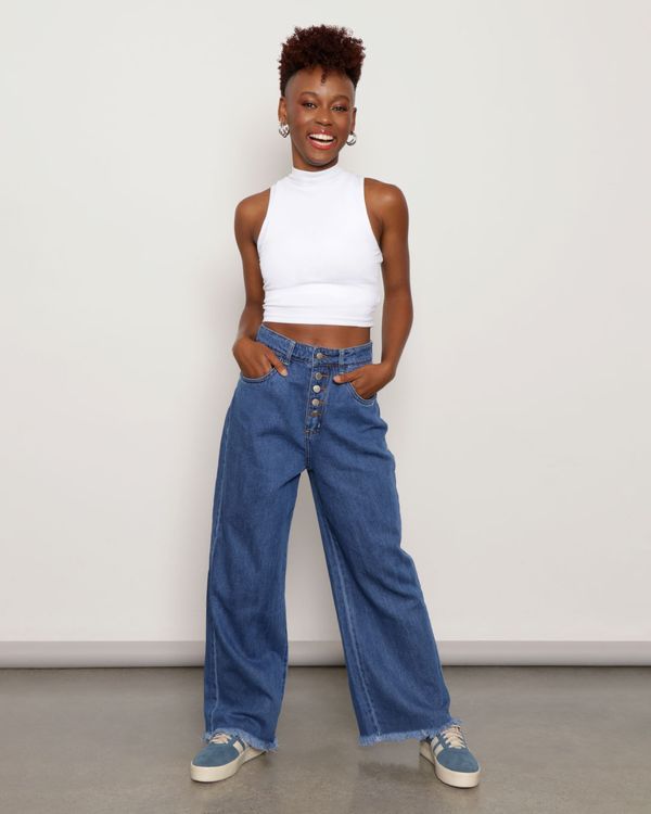 Calça Jeans Feminina Vizzy Wide Leg Azul 36