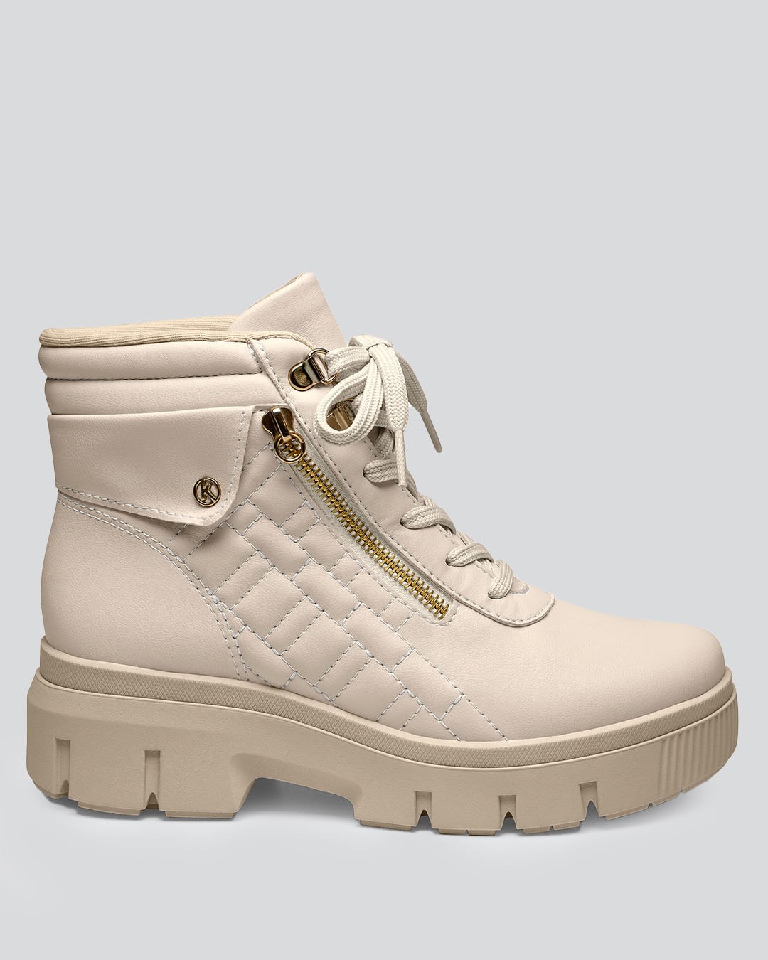 Bota Feminina Coturno Cano Baixo Tratorada Kolosh Off White