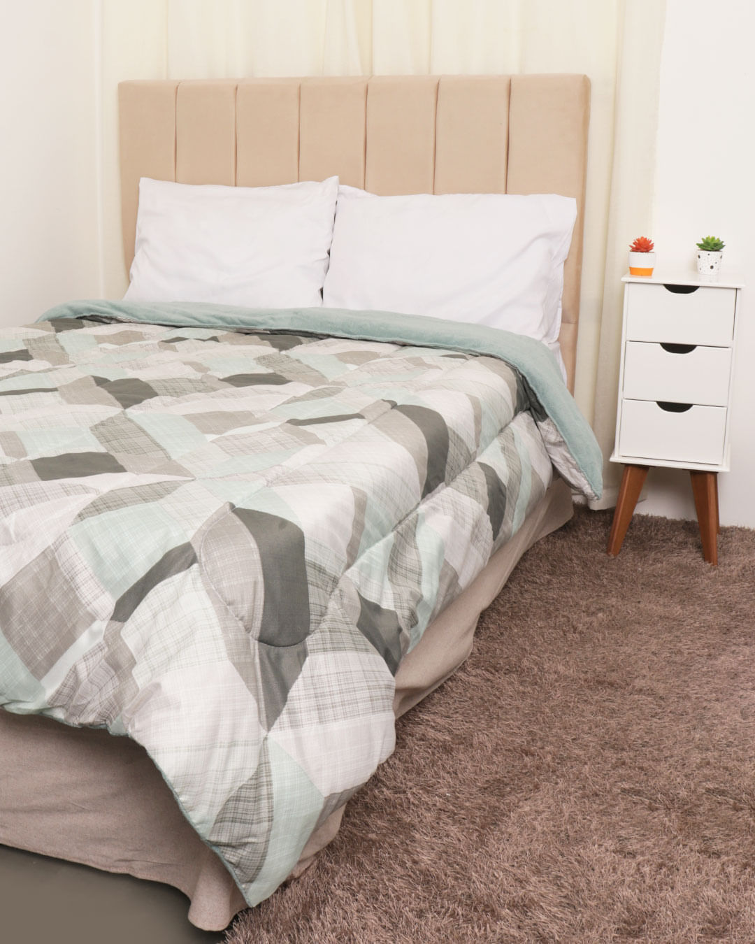 Coberdrom-Casal-Plush-Combo-Soft-Slim---Verde-Geometrico