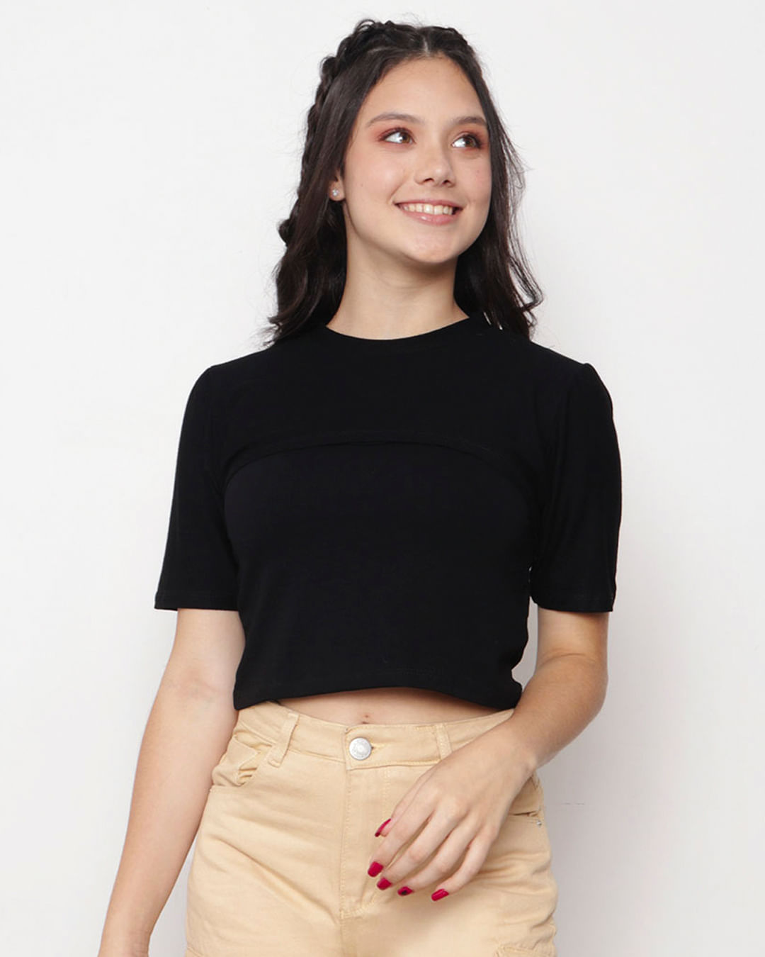Blusa-Juvenil-Cropped-com-Sobreposicao-Preta