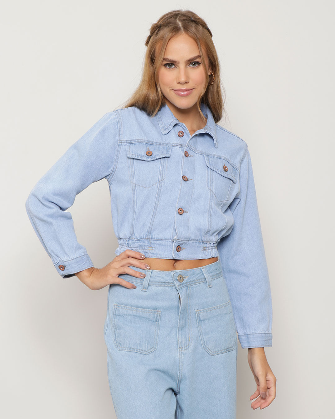 Jaqueta Jeans Feminina Cropped Azul