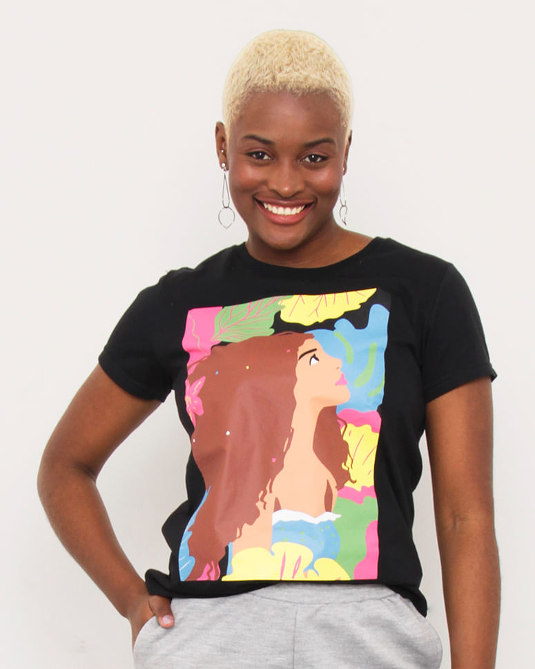 Camiseta-Feminina-Pequena-Sereia-Disney-Preta