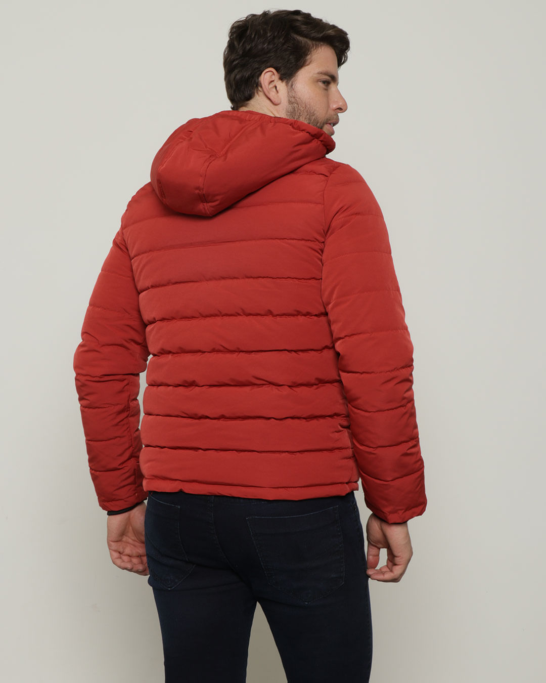 ​Jaqueta-Masculina-Puffer-Gola-Alta-Com-Capuz-Vermelha-