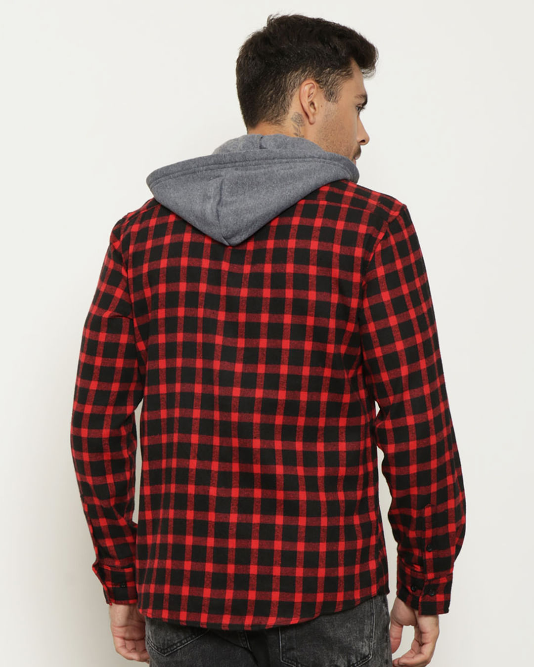 Camisa-Masculina-Xadrez-Capuz-Vermelha