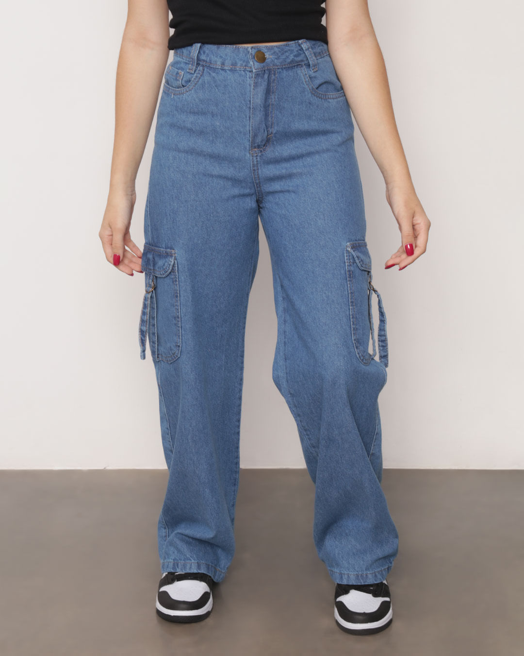 ​Calca-Jeans-Juvenil-Wide-Leg-Bolso-Cargo-Azul