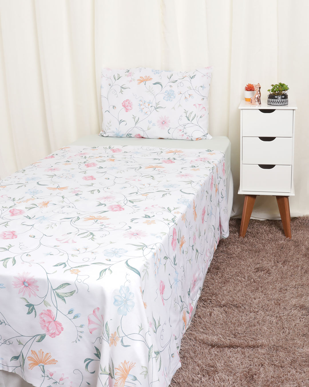 Jogo-de-Cama-Solteiro-Floral-3-Pecas-100--Algodao-Andreza-Verde