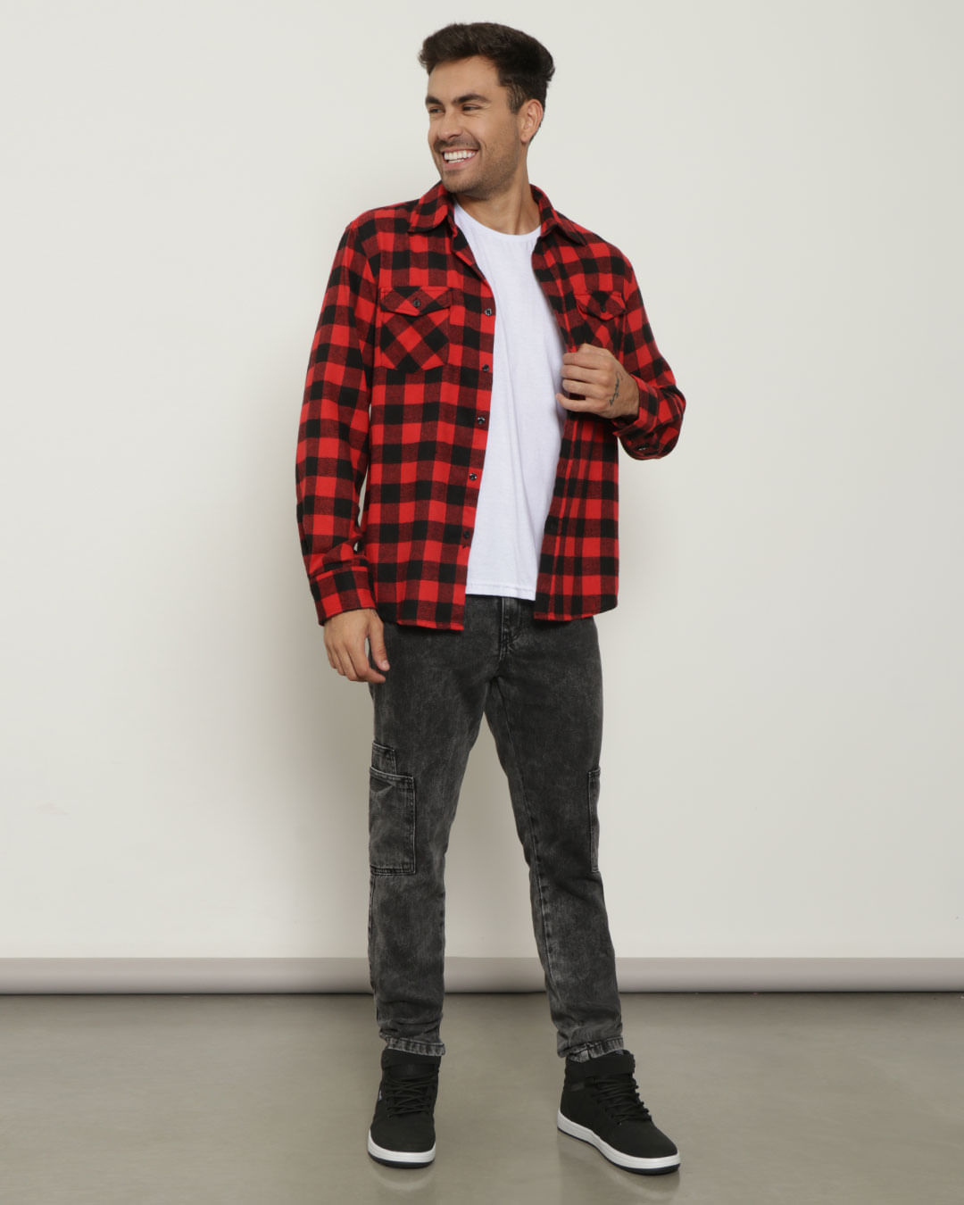 Camisa-Masculina-Xadrez-Flanelada-Vermelha