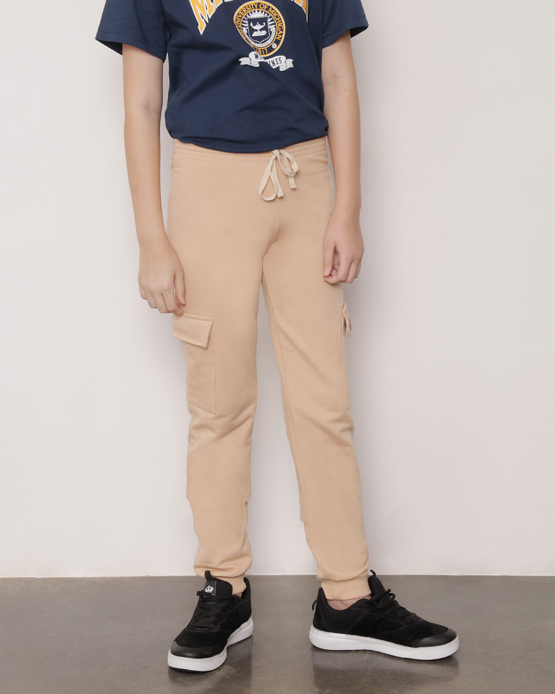Calca-Moletom-Juvenil-Jogger-Cargo-Bege
