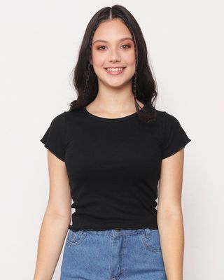 Blusa-Juvenil-manga-Curta-Canelada-Frufru-Preta