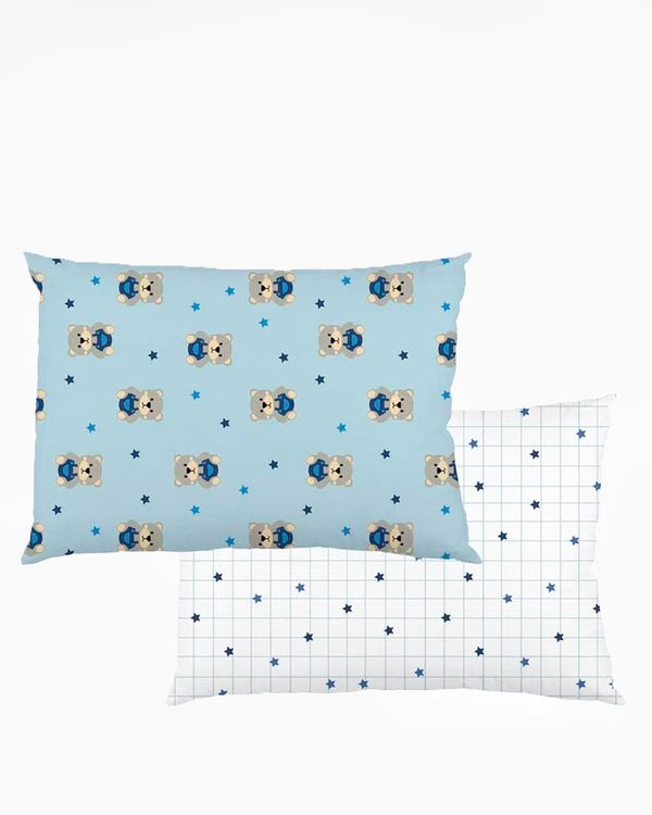 Kit Fronha Bebê Bublim Baby Estampado Ursinho Azul e Branco UN