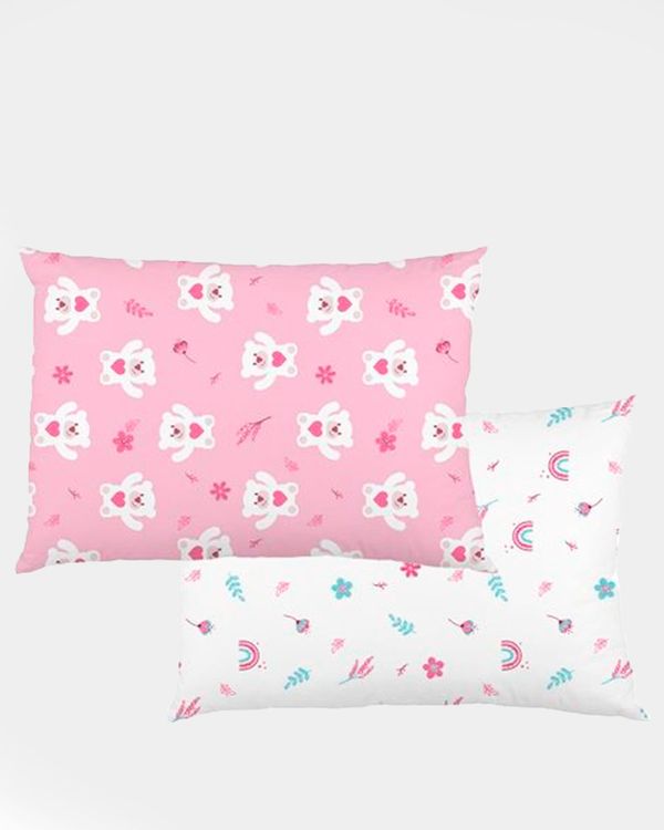 Kit Fronha Bebê 2 Peças Estampa Ursinho Rosa e Branco UN