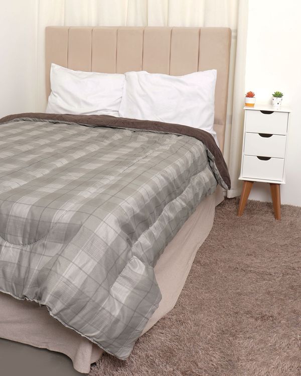 Coberdrom Queen Slim Hedrons Flannel Xadrez Cinza UN