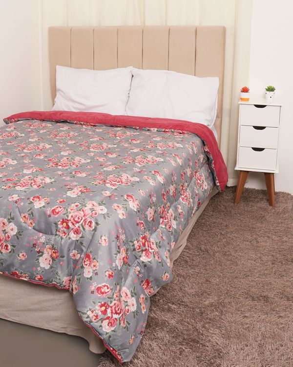 Coberdrom Queen Slim Hedrons Flannel Floral Cinza UN