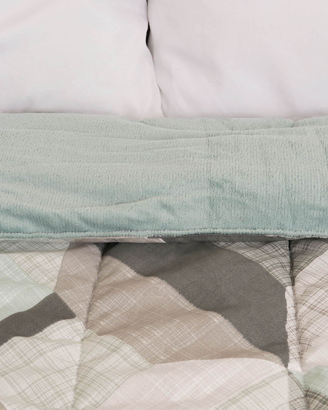 Coberdrom-Queen-Plush-Combo-Soft--Slim---Verde-Geometrico