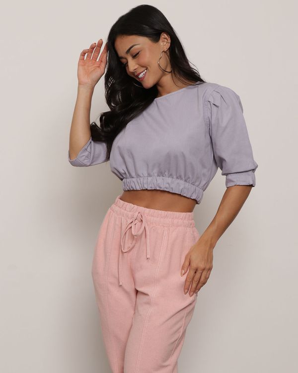 Blusa Sarja Feminina Cropped Com Manga 3/4 Lilás M