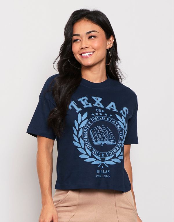 Blusa Feminina Manga Curta Texas Marinho P
