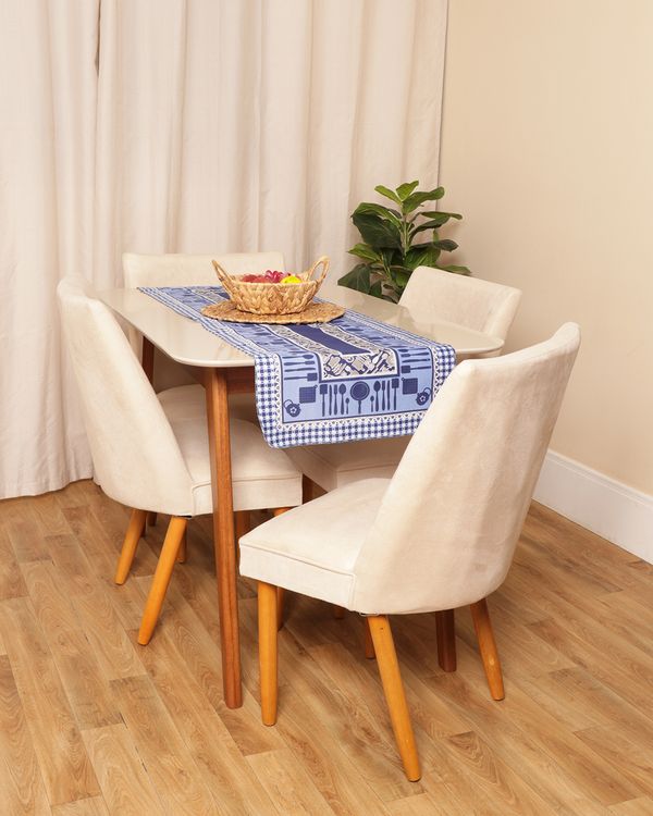 Trilho de Mesa Estampa Utensílios De Cozinha Azul UN