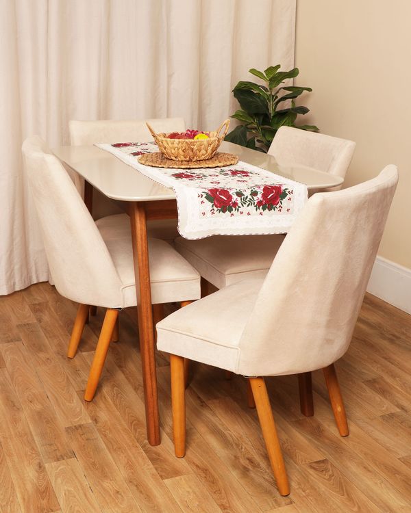 Trilho de Mesa Estampa Floral Off White UN