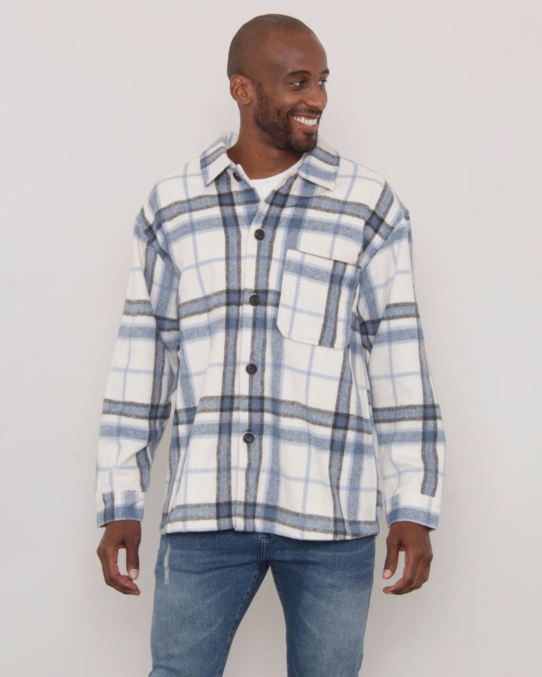 Casaco Masculino Lã Xadrez Azul