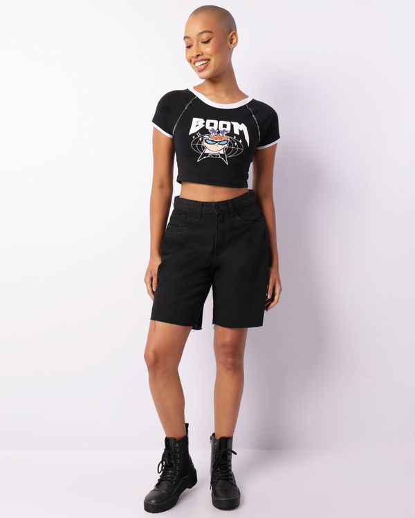 Camiseta Feminina Cropped Manga Curta Cartoon Network Dexter Preta P