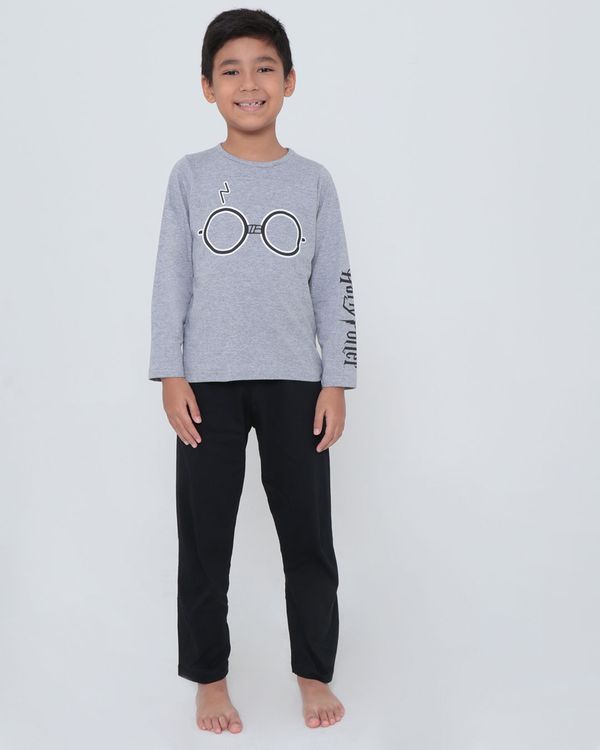 Pijama Longo Infantil Harry Potter Cinza Claro 6