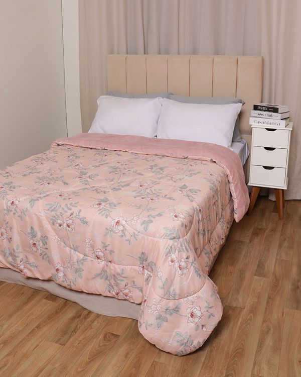 Coberdrom Queen Slim Plush Floral Hedrons Rosa Claro UN