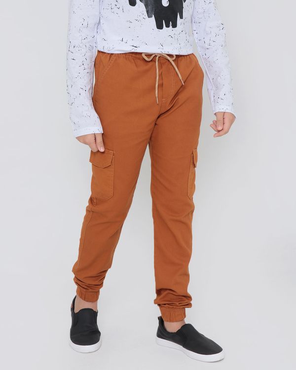 Calça Juvenil Sarja Jogger Cargo Mostarda 12