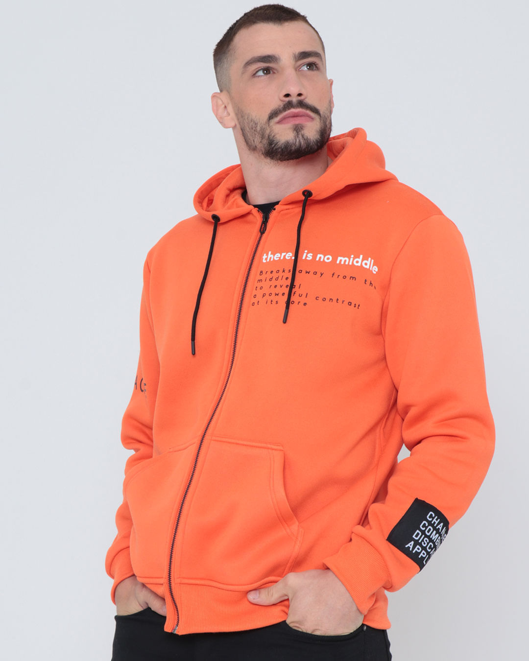 Casaco Moletom Masculino Capuz Laranja