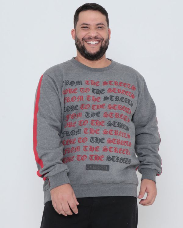 Blusão Moletom Masculino Plus Size Estampado Cinza G1