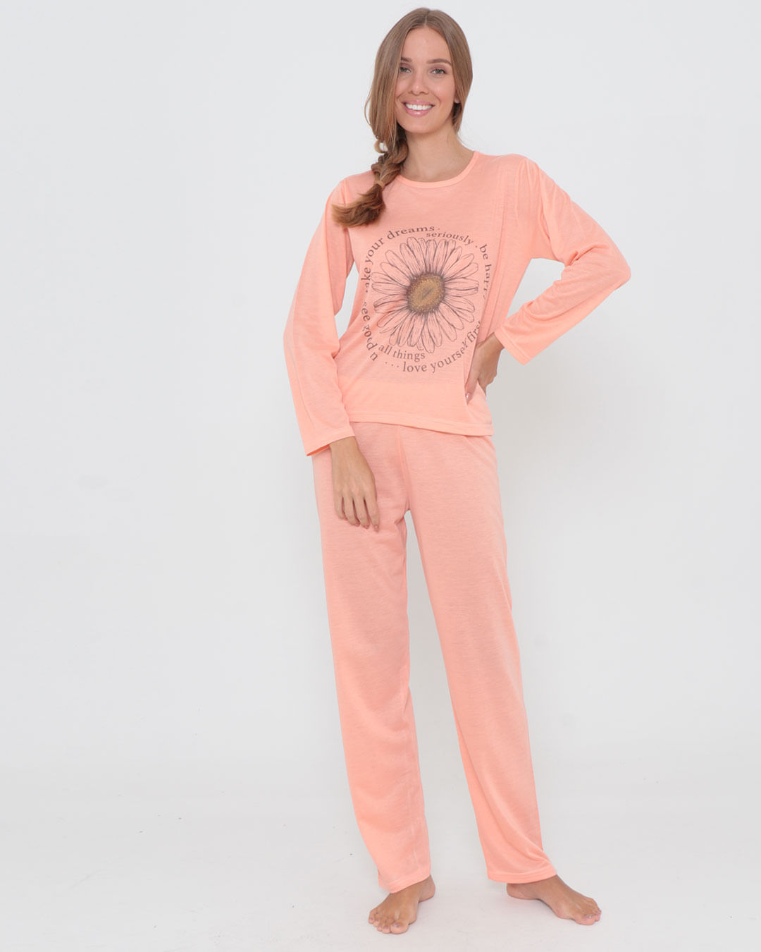 Pijama-Longo-Liso-Com-Silk7002---Laranja-Claro