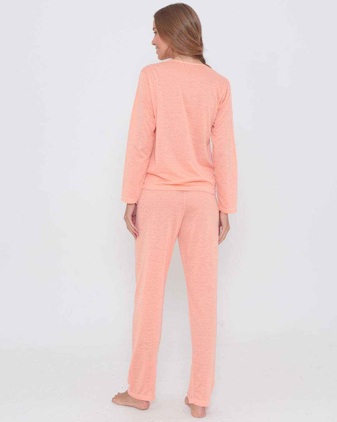 Pijama-Longo-Liso-Com-Silk7002---Laranja-Claro
