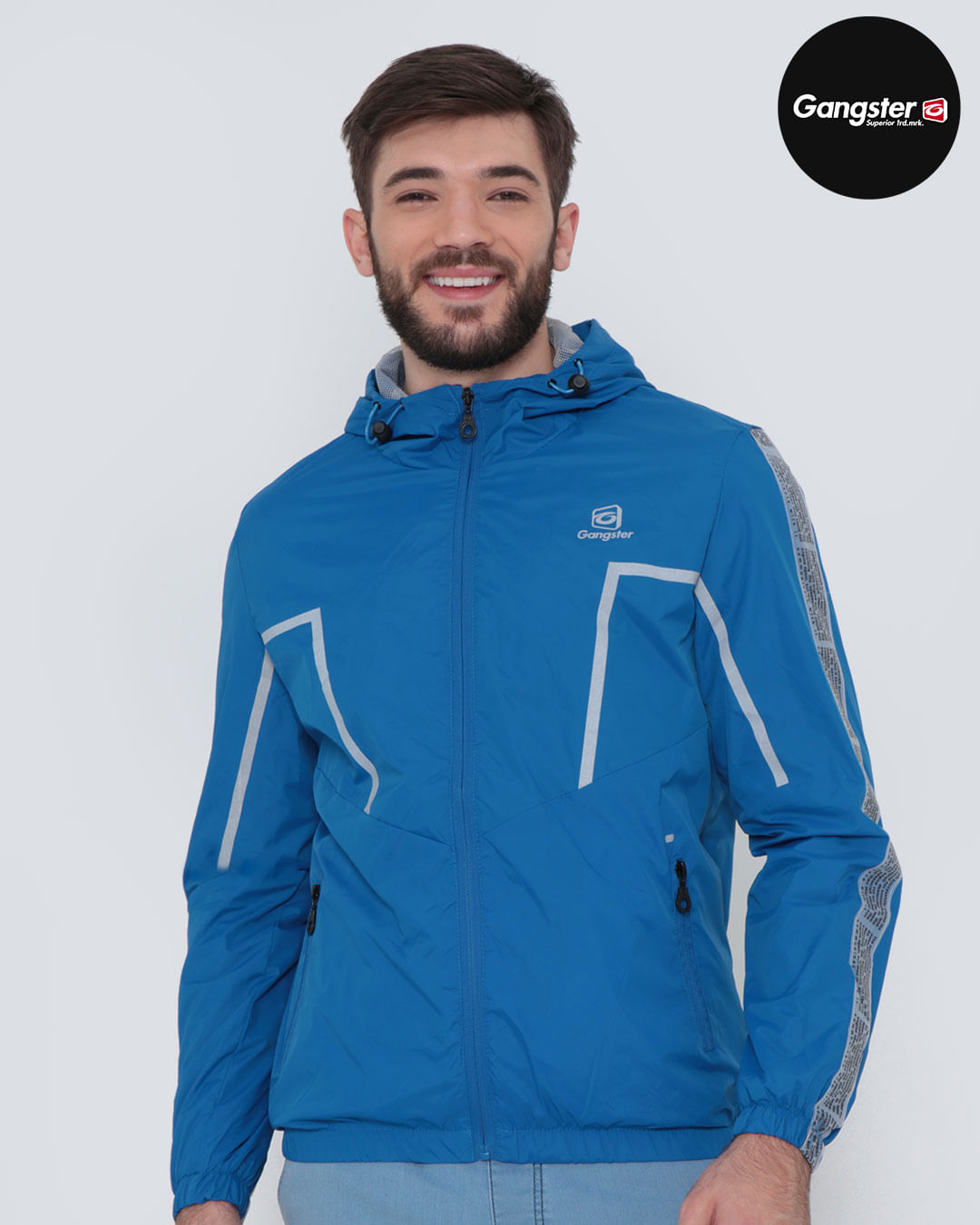 Jaqueta Corta Vento Masculina Com Zíper Gangster Azul