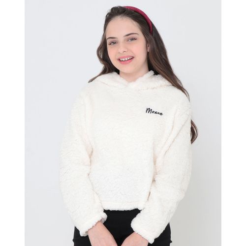 Blusão Juvenil Pelúcia Capuz Off White