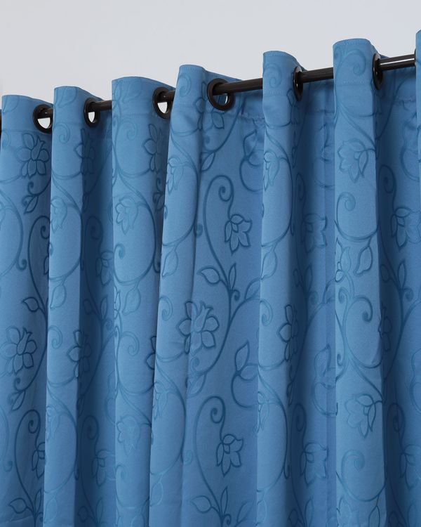 Cortina Isabel Floral Varão 180cm x 200cm Branyl Azul UN