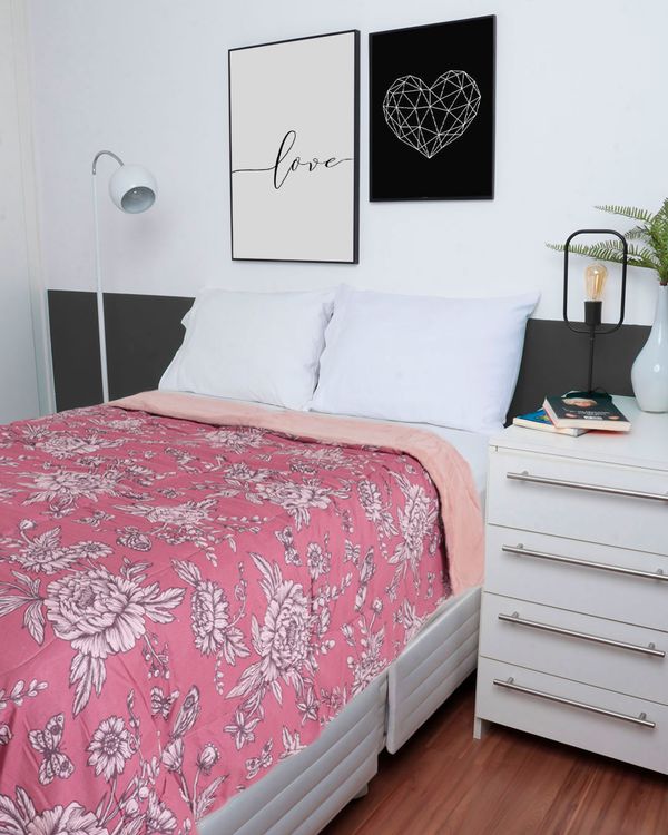 Coberdrom Queen Slim Plush Floral Rosa Escuro UN