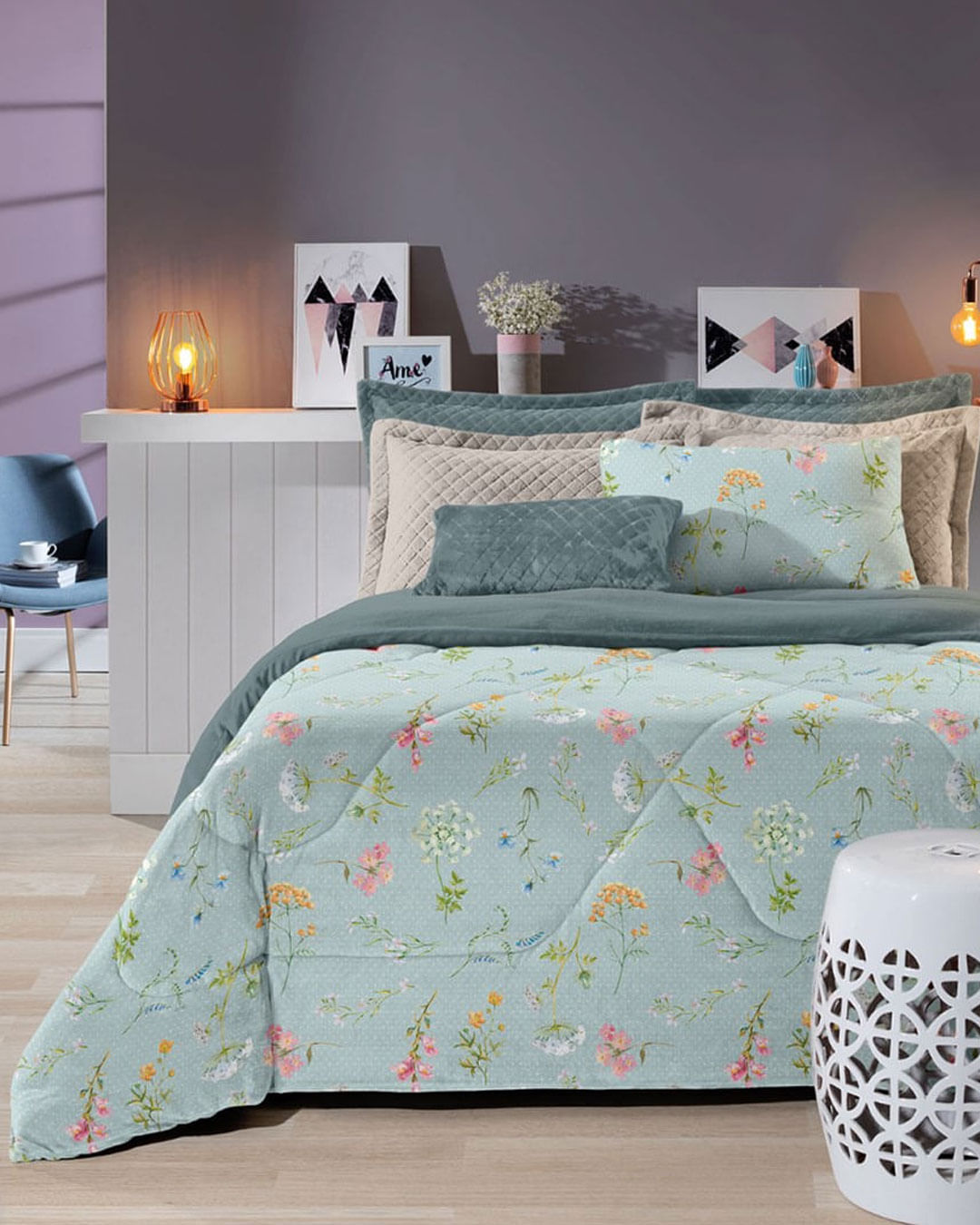 Coberdrom-Queen-Plush-Combo-Soft--Slim---Azul-Claro