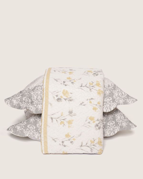 Kit Colcha Plumagem Queen 3 Peças Estampa Floral Branco UN